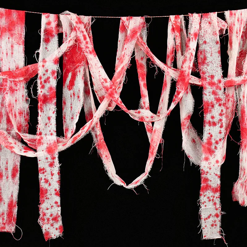 ハロウィーン用の血中ガーゼ包帯、血まみれの布ストリップ、お化け屋敷、秘密の部屋、ホラー小道具、ハロウィーンパーティー、ホームシーンの装飾、3 m、5m