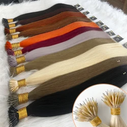 50Pcs Nano Ring Human Hair Extensions Straight Remy Micro Beads Ring Hair Extension 0.5g/0.8g/1g/Strand 12-26Inch Natural Color