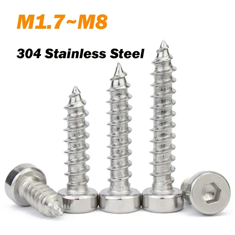 Wood Screw M1.7 M2 M2.3 M2.5 M3 M3.5 M4 M5 M6 M8 304 Stainless Steel Hex Socket Cap Head Self Tapping Screws Sheet Metal Screws