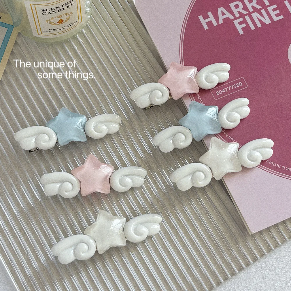 Korean 2026 New Trend Alloy Resin Star Wings Hair Clip Student Cute Side Clip Women's Elegant Duckbill Clip Hair Accessories view 2