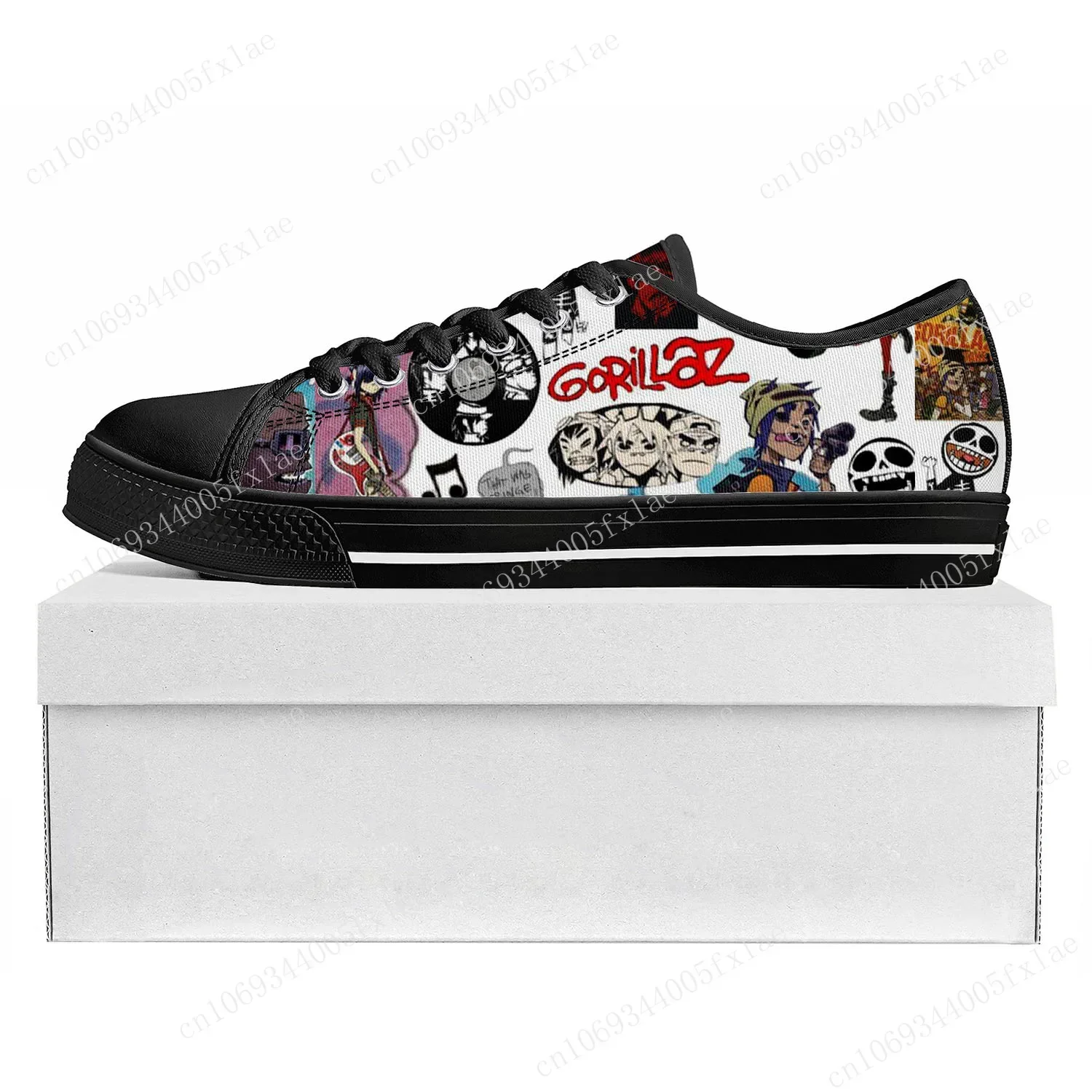 Gorillaz Band Low Sneakers, Homens Mulheres Adolescente Canvas Customized Sneaker, Casual Casal Sapatos, Top de Alta Qualidade, Preto