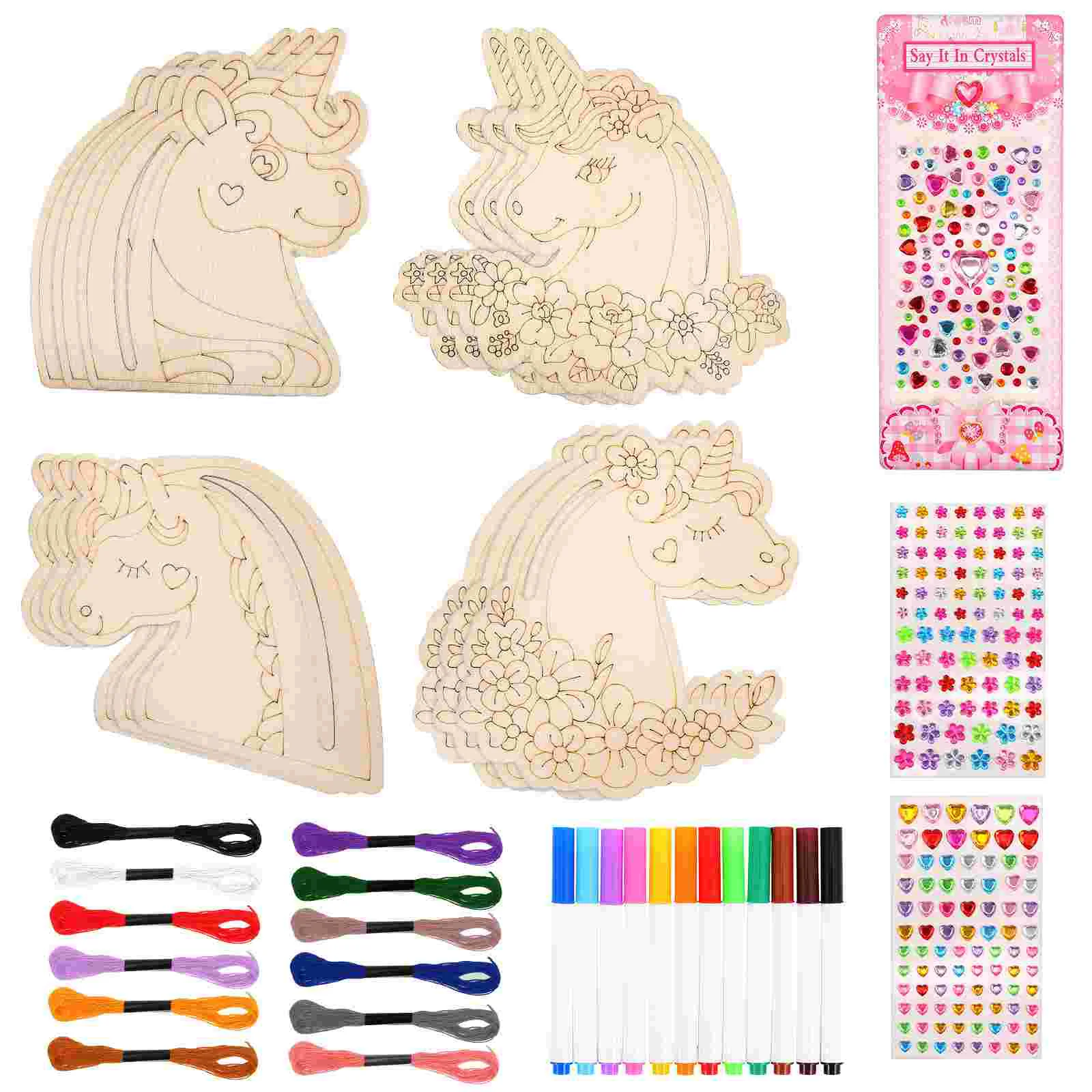 Children's Doodle Unicorn Coloring Painting Unpainted Cutout Craft Suite