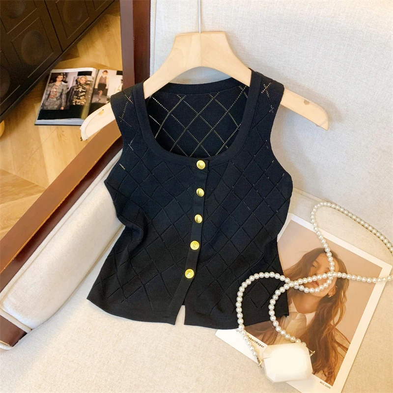 

Fashion Casual Elastic Slim Fit Sexy Elegant Knitted Vest Tops For Women