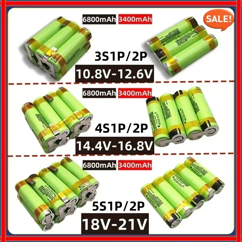 12V 16.8V 21V NCR18650B 3400mAh Battery for Screwdriver Battery with Weld Soldering Strip Customize Battery Pack