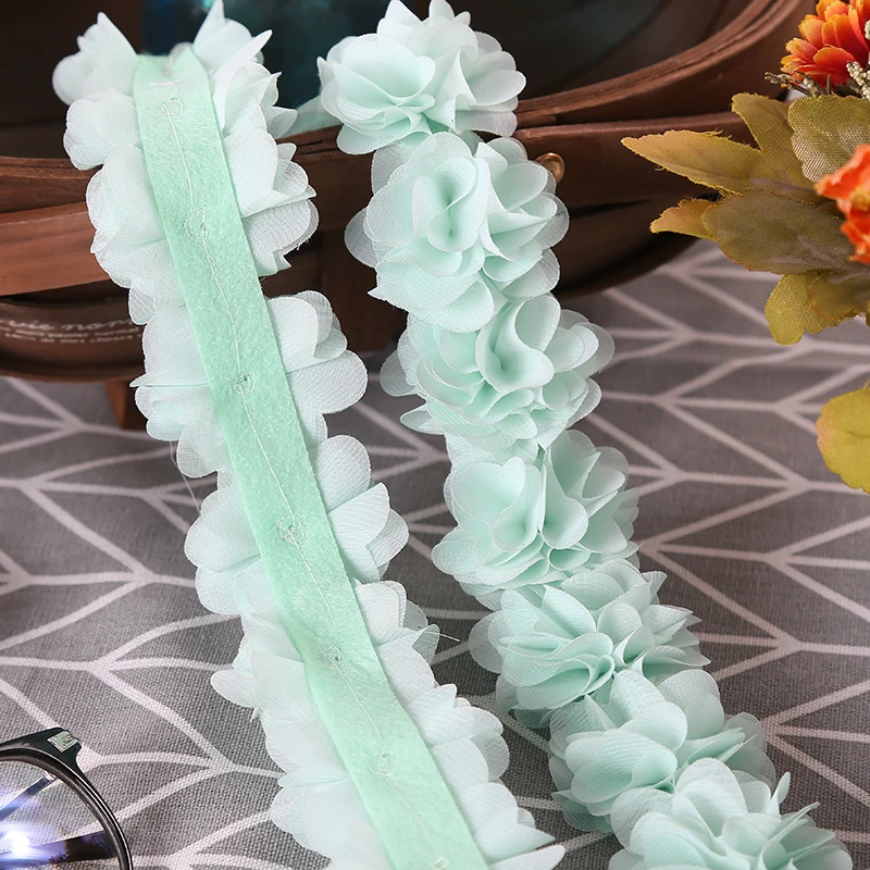 26 Blumen 14 Farben 3D Chiffon-Blumen DIY 5cm Breite Spitzenborte Spitzenband Dekoration Kleidungszubehör Ohne Stirnband – Detail 11