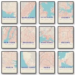 Classic City Maps Travel Beijing Sydney New York Paris Posters and Prints Canvas Printing Wall Art Picture for Living Room Decor