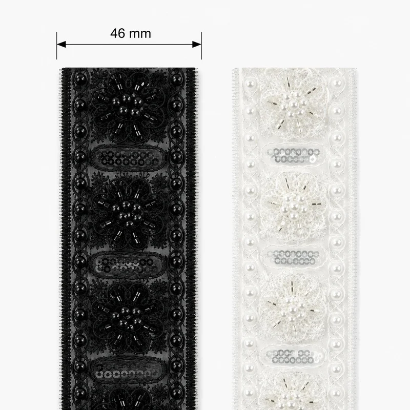 2/4Yards 45mm Beaded Sequin Lace Trim Floral Embroidery for Bridal Gown Stage Costume Neckline Cuff Hairband Sewing Craft Decor 2