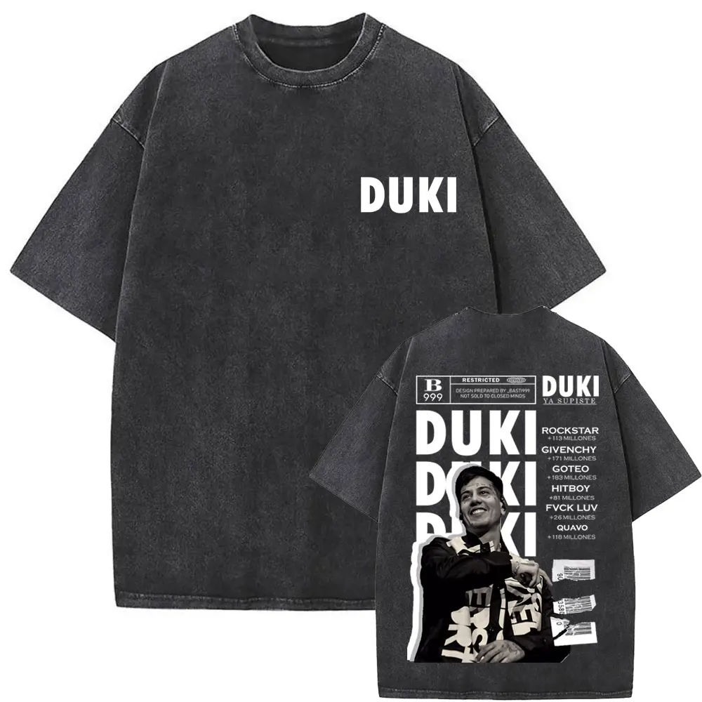 Washed Vintage Rapper Duki Antes De Ameri Album T-shirt Men Women Hip Hop Fashion High Quality T Shirts Men's Oversized Tshirt