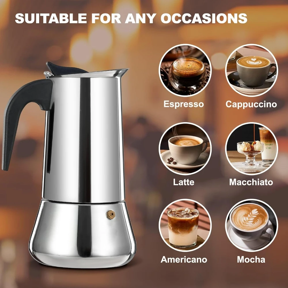 Premium 12 Cup 600ml/20OZ Stainless Steel Moka Pot Stovetop Espresso Maker Induction Cooktop for Home Camping Office view 2