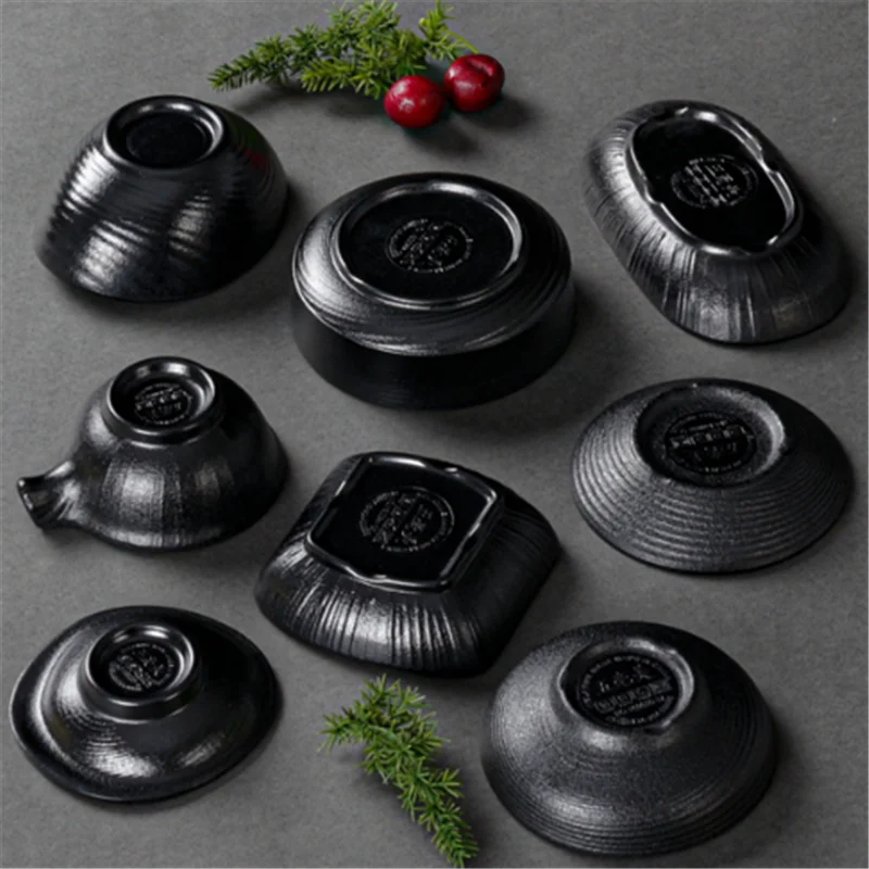 Black Matte Melamine Sauce Bowl Restaurant Salseras Barbecue Dish Plate Vinegar Seasoning Dip Container Tableware for Kitchen