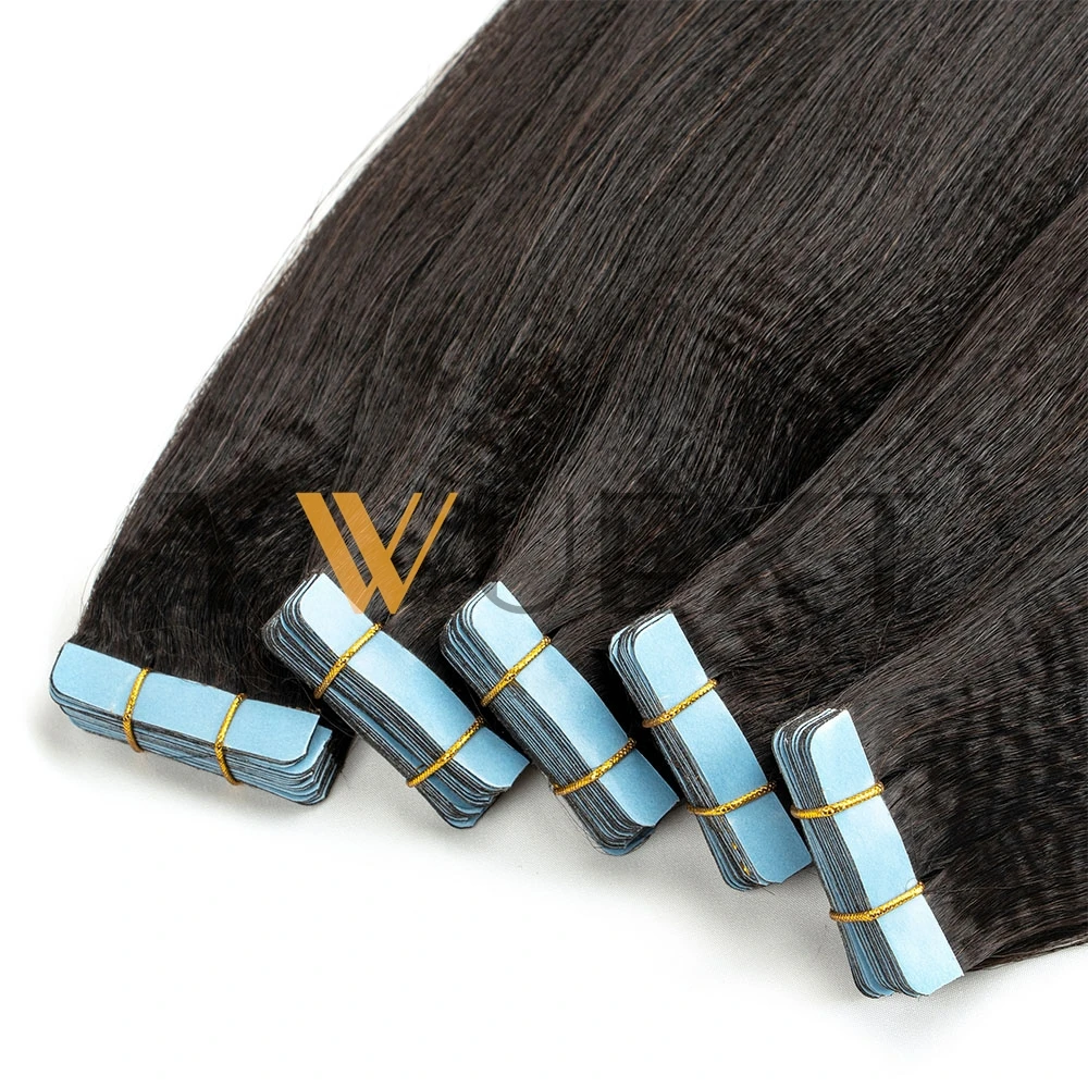 

YWUEXT Light Yaki Tape In Hair Extensions 20 шт. Yaki Прямая двухсторонняя лента Человеческие волосы Натуральный черный 12 "-24" Салонные поставки
