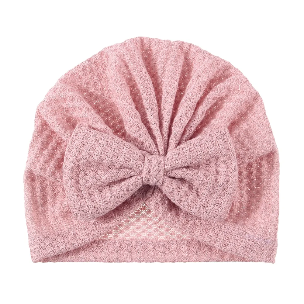 Boutique Newborn Waffle Knotted Bowknot Turban Beanies Hat Baby Girls Cap Children Hair Accessories