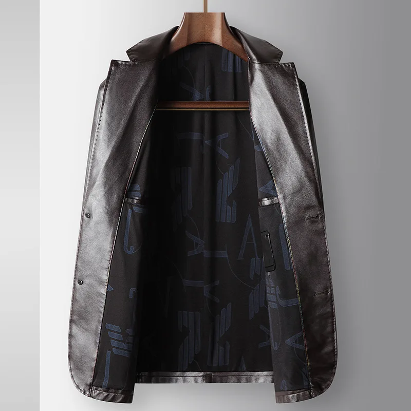 2026 Spring Autumn Man Leather Coat Single-breasted Pocket Business Casual Male Jacket Windproof Long Sleeve Men Outerwear