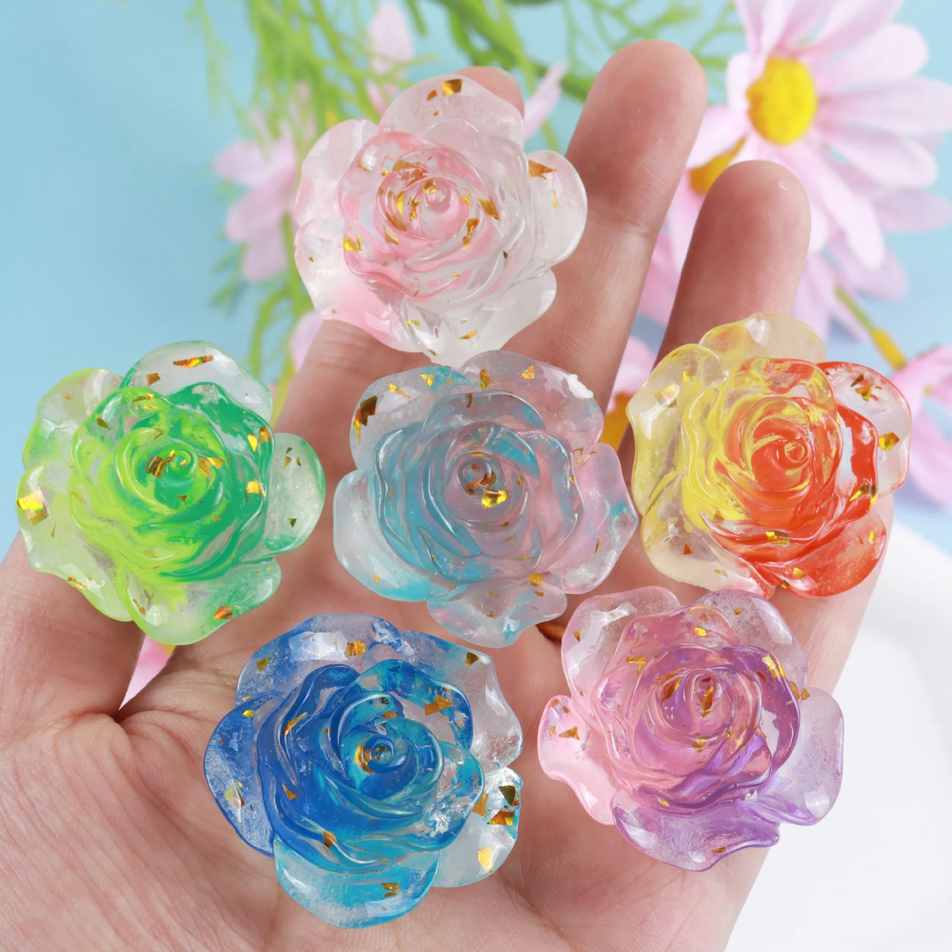12pcs Mix Colors Cute Resin Rose Flowers Flatback Cabochon DIY Jewelry Making Decoration Embellishment Accessories