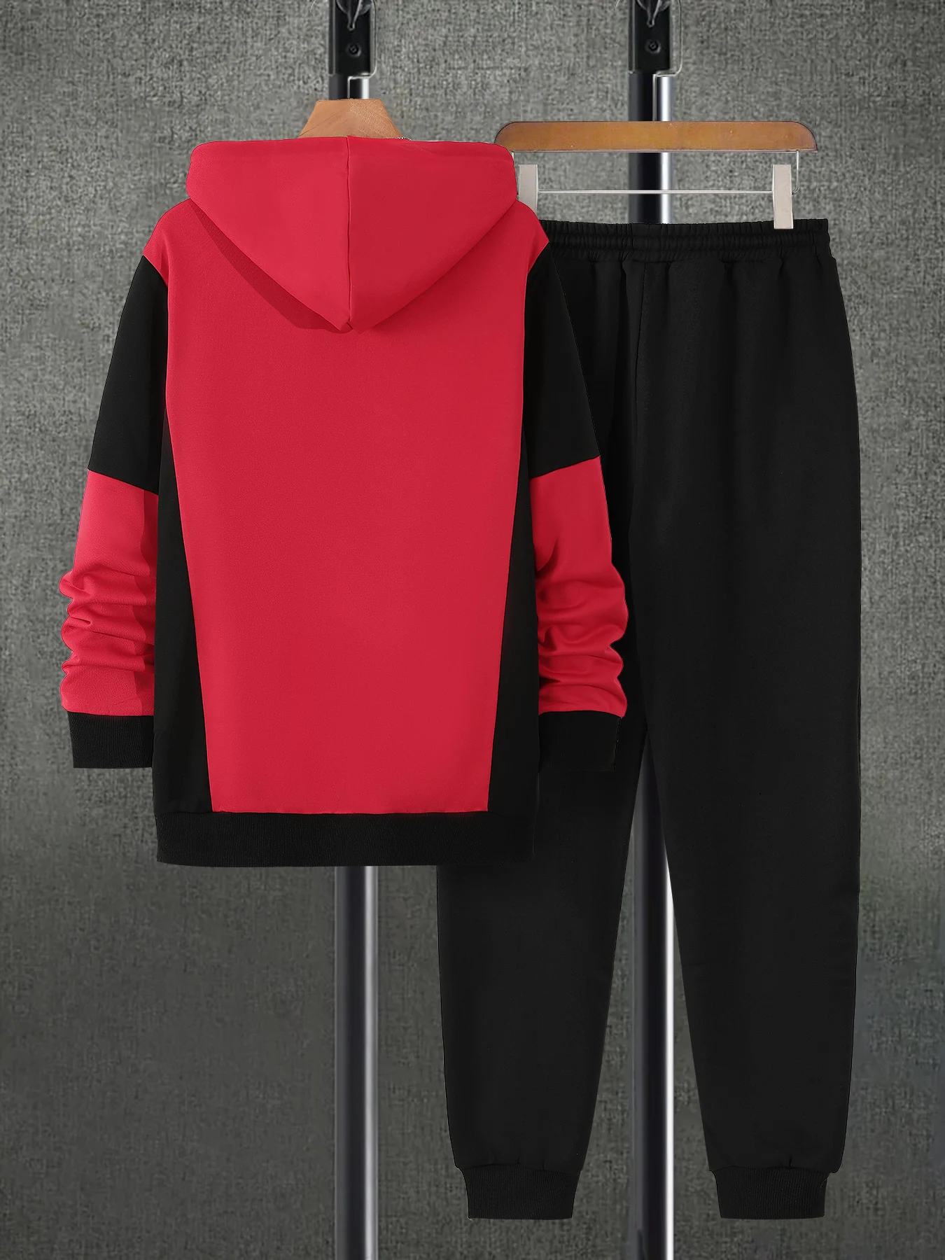 Set Sweater Kasual Pria Berkerudung dengan Blok Warna dan Celana, Model Longgar Nyaman, Pakaian Dua Potong untuk Streetwear