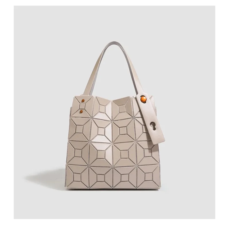 Fashionable Large Capacity Commuter Women's Handbag Bucket Shape Diamond Grid Pattern Single Shoulder Bag Geometric Pattern