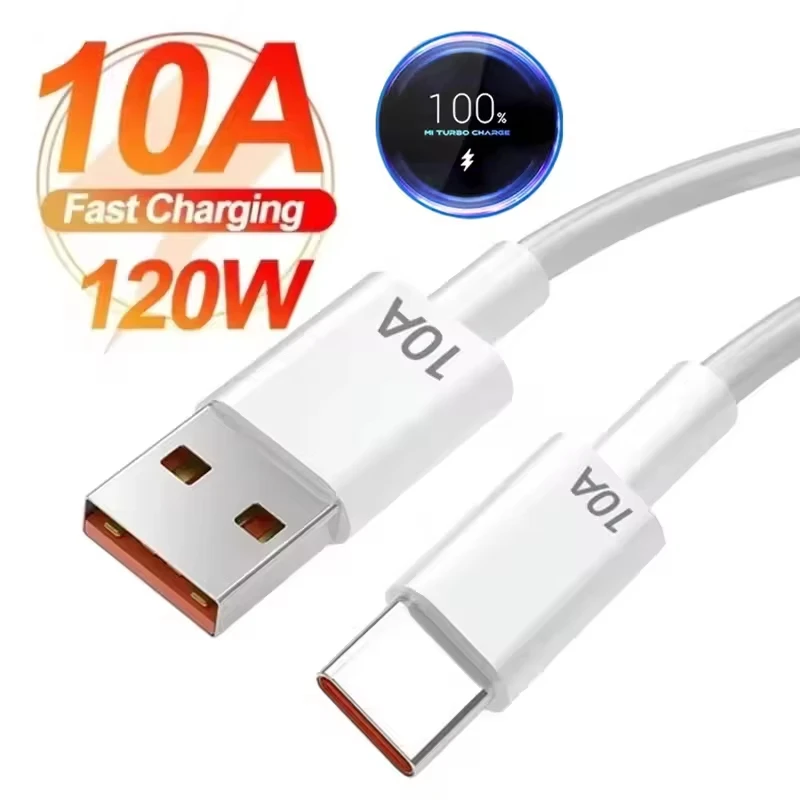 

120W 10A Fast Charger Cable For Xiaomi Redmi POCO Samsung Huawei OPPO iPhone USB To Type C Quick Charging Data Cable Accessories