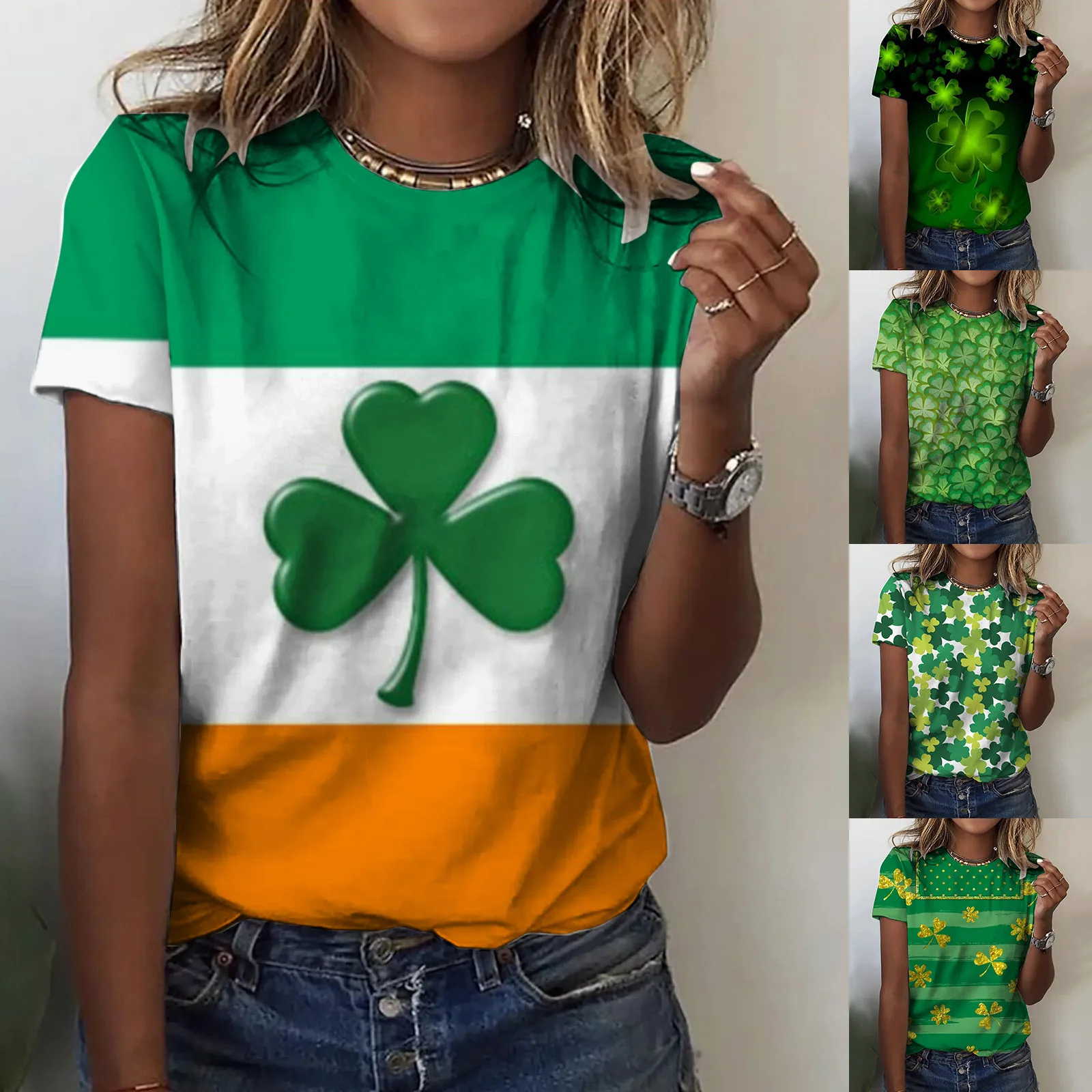 St. Patrick's Day Womens Casual Short Sleeve Fashion Printing Short Sleeve T Shirt Top Graphic Green Carnival Festival