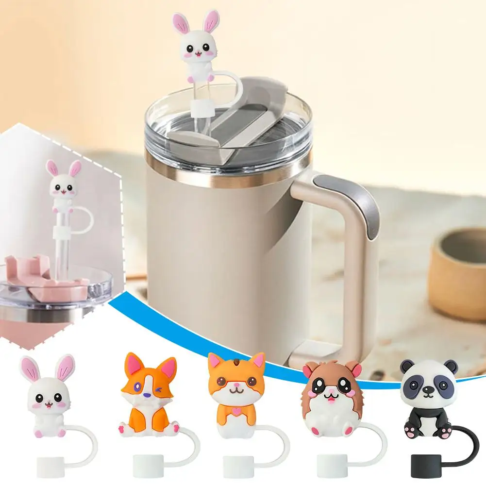 1pcs 10mm ซิลิโคนฟางครอบคลุมหมวกใช้งานร่วมกับ Oz สัตว์ 30 & 40 Toppers, reusable Tumbler, น่ารักฝุ่น-ฟางฟาง X8q1