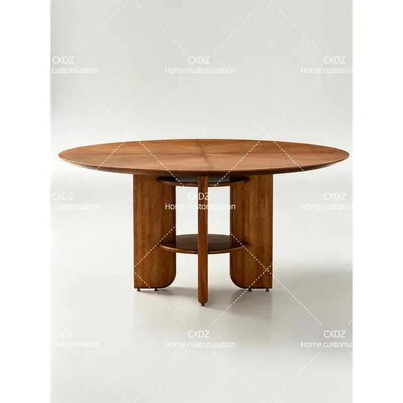 Medieval Style Solid Wood Round Dining Table Retro High End Household Restaurant B&B Furniture