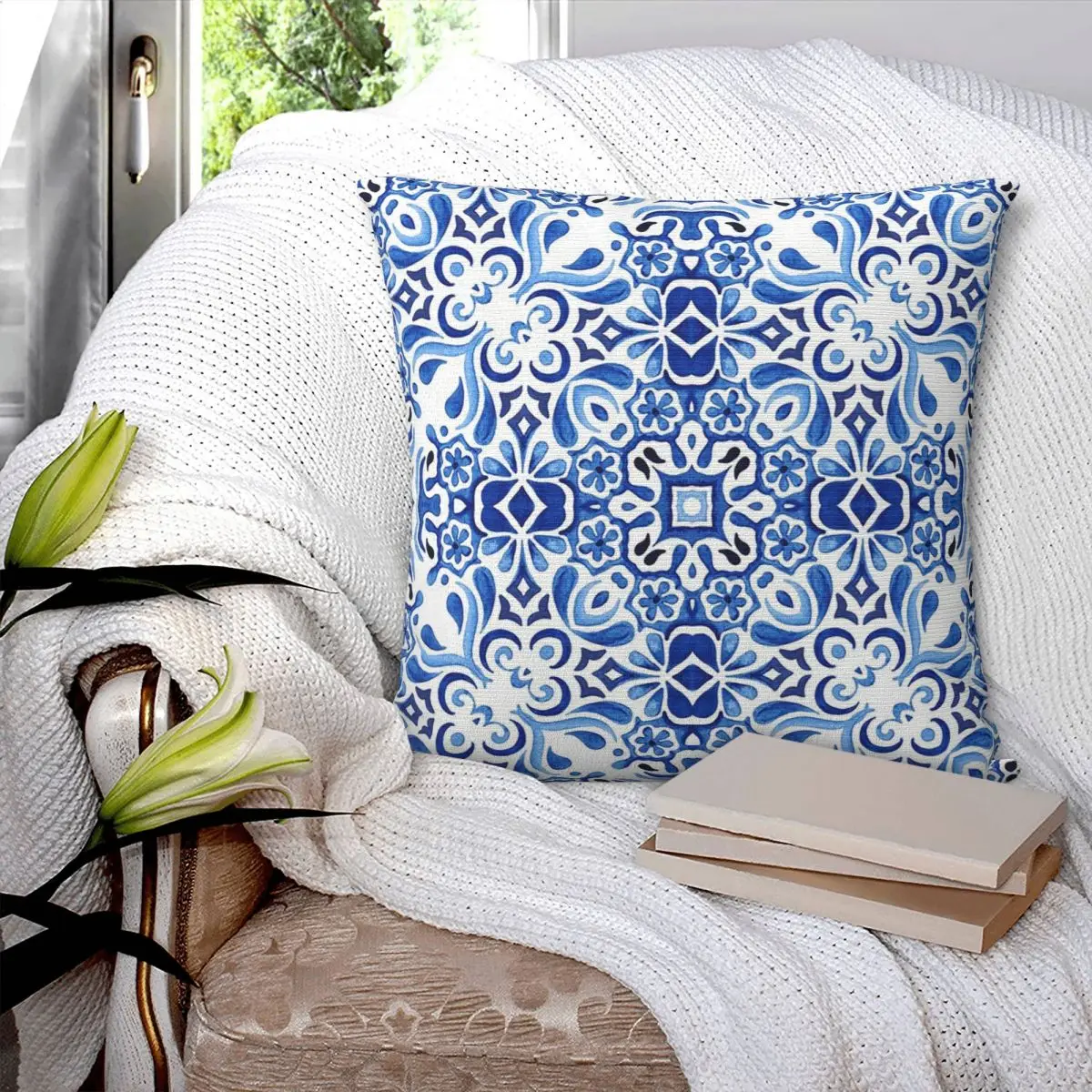 Mediterranean Lifestyle Square Pillowcase Pillow Cover Polyester Cushion Decor Comfort Throw Pillow for Home Car