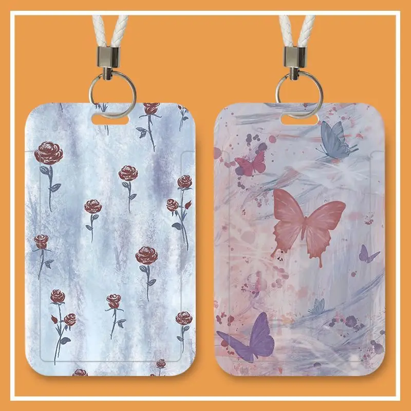 Butterfly Student Bus Card Meal Card Protection Case for Kids Gift Women Badge Holder Keychain Boy ID Card Holder Door Card Case