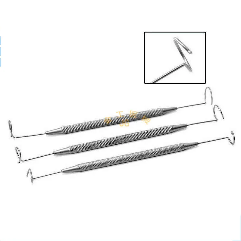 Sonda de cauda de porco microinstrumentos oftálmicos gancho de sonda de ponta dupla de aço inoxidável gancho de ferramenta de pálpebra dupla de aço inoxidável