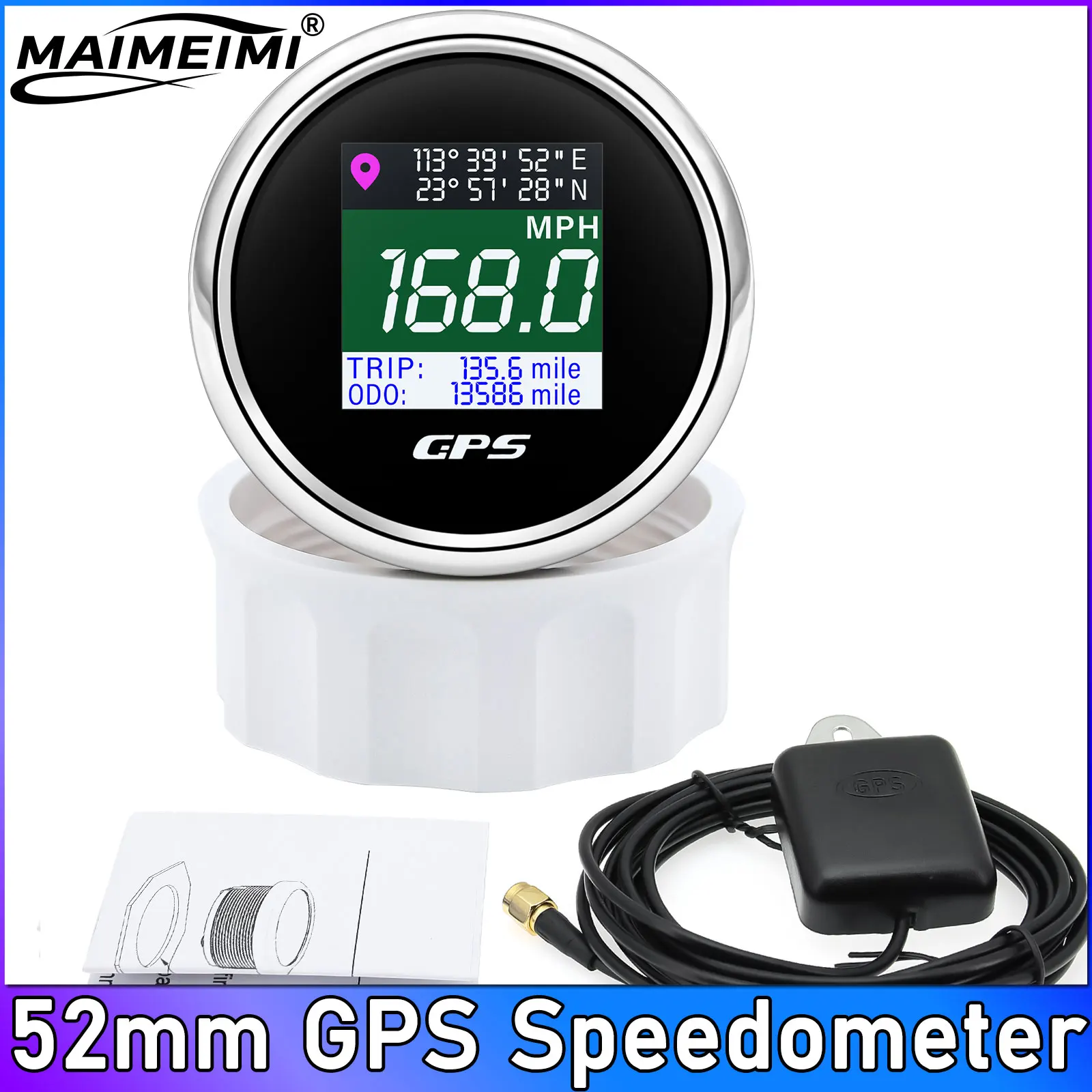 

316 Stainless Steel 52mm Car Boat Digital GPS Speedometer KMH MPH Odometer Speed Gauges Meter Trip Voltmeter with GPS Antenna