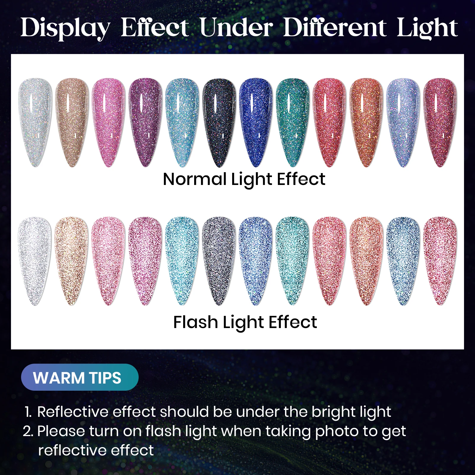 MIZHSE 12PCS Holographic สะท้อนแสง Glitter เจลเล็บชุดประกายเลื่อม UV LED เคลือบเงากึ่งถาวรเจลสําหรับเล็บ