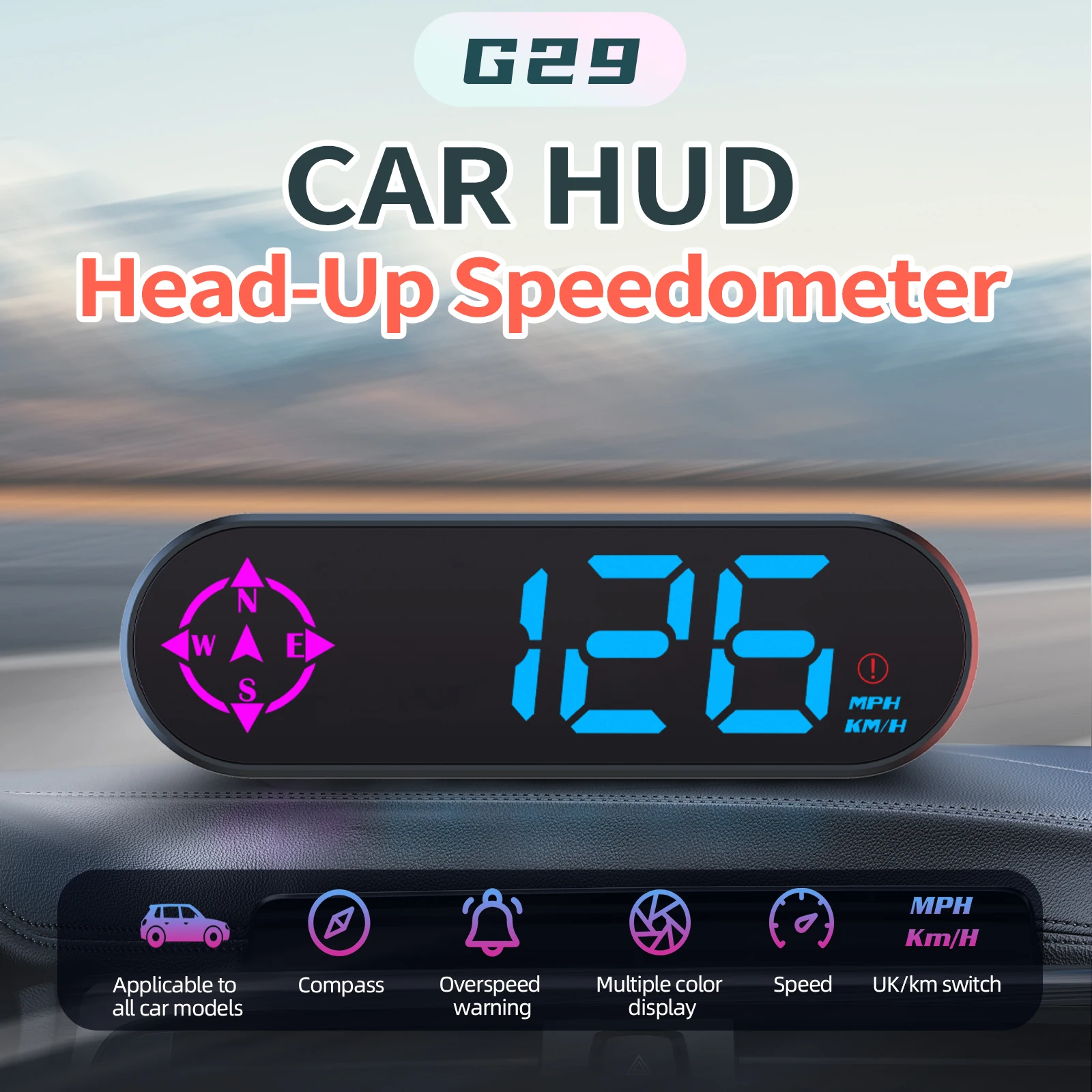 G29 Car GPS KMH/MPH Speed Gauge HUD Digital Speedometer LED Accurate Compass Projector For All Cars Plug and Play Car Accessorie