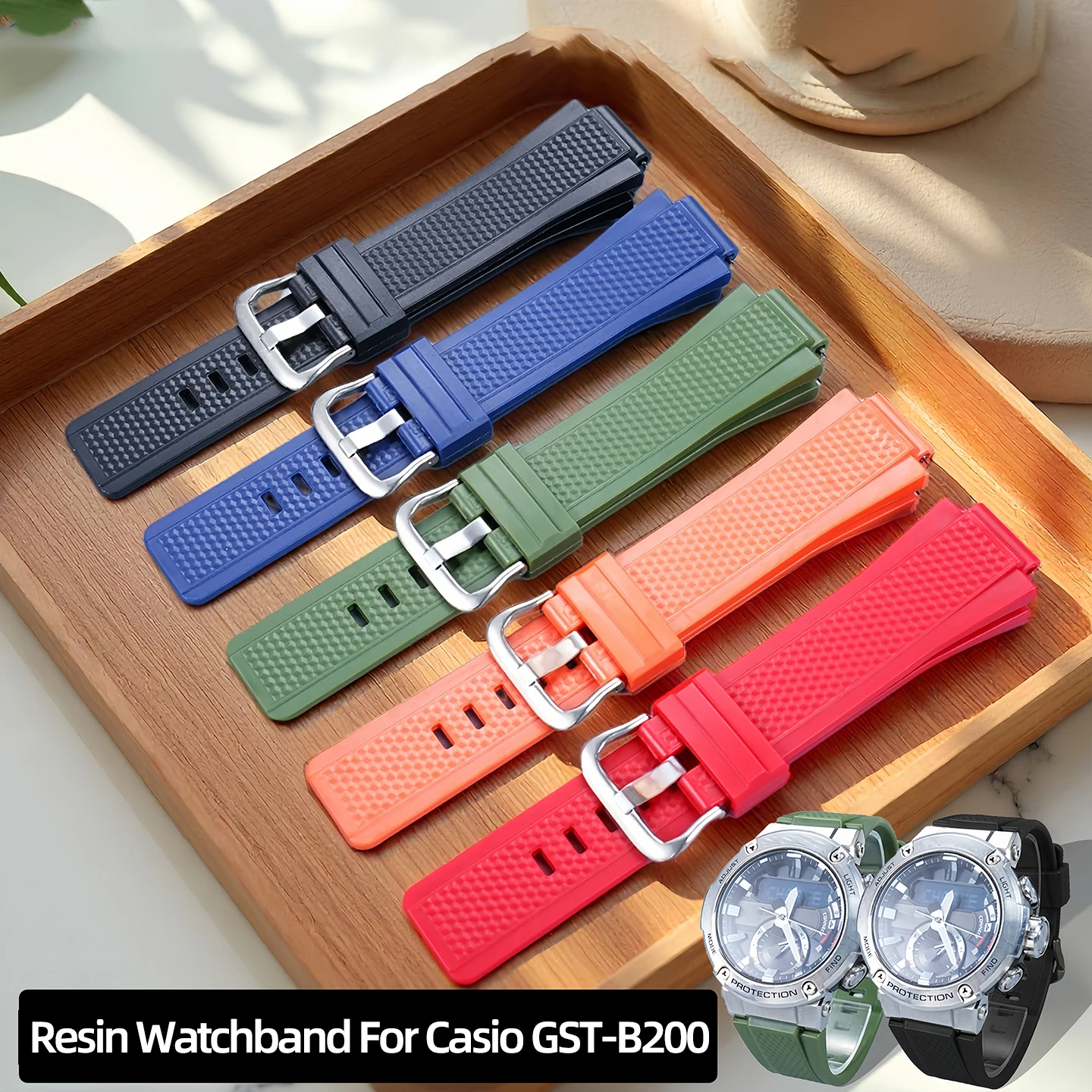 الراتنج حزام الساعات ل كاسيو GST-B200-1A استبدال الفرقة GST-B200 سلسلة الرياضة مطاط مقاوم للماء حزام ساعة رجالي اكسسوارات