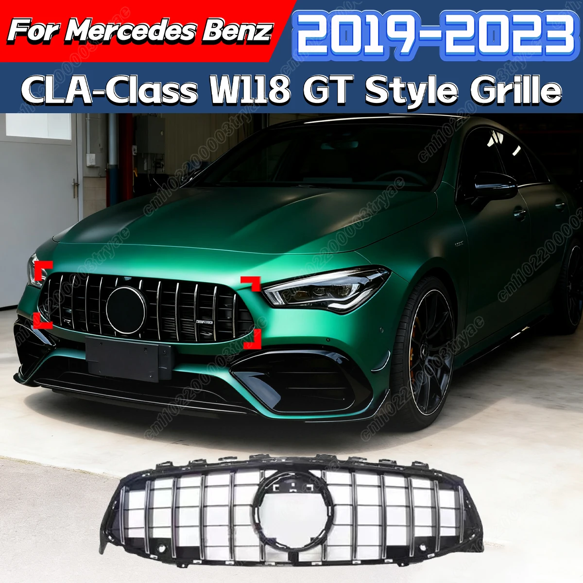 

For Mercedes Benz CLA C118 W118 CLA45 2019 2020 2021 2022 2023 Car Front Bumper GT Style Air Intake Grille Racing Radiator Kit