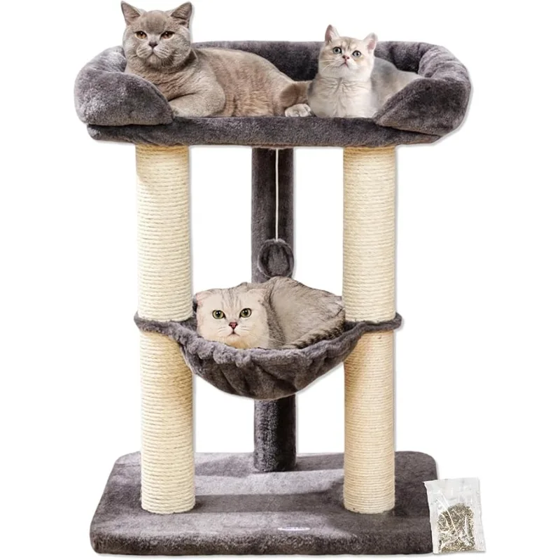 

Happi N Pets 28" Cat Tree Tower for Indoor Cats, Tall Cat Scratching Post with Large Bed for Maine Coon Big Cats, Sisal Cat Scra