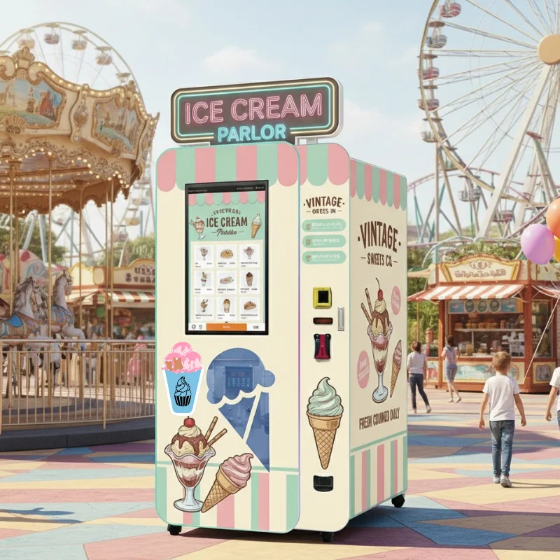 Customized Soft Ice Cream Vending Machine Self Serve Automatic Quick Dispense Mall Entertainment Center High Efficiency Device