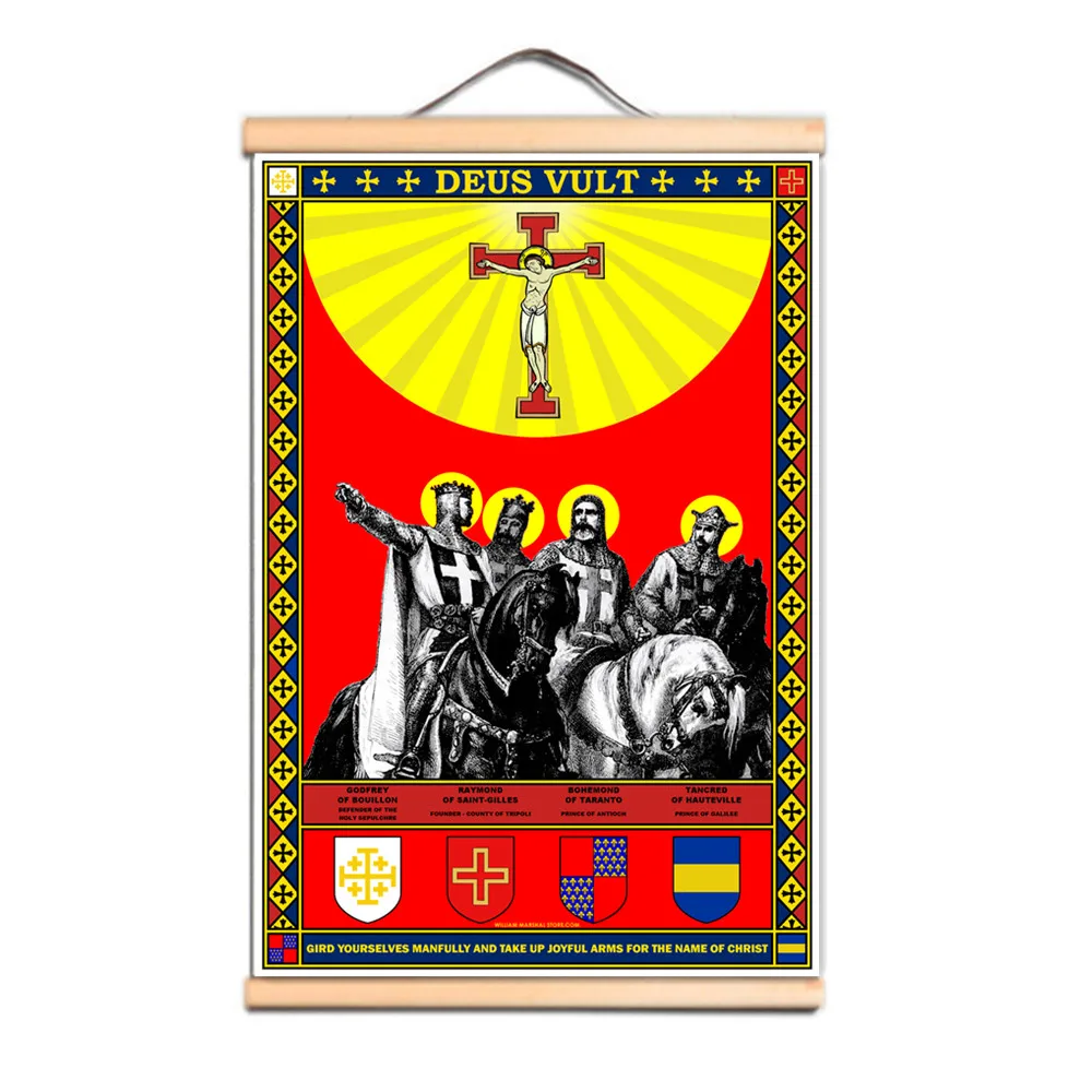 

Medieval Crusader Warrior Wall Chart Knights Templar Poster Vintage Solid Wood Scroll Painting Room & Office Wall Decor Mural G6