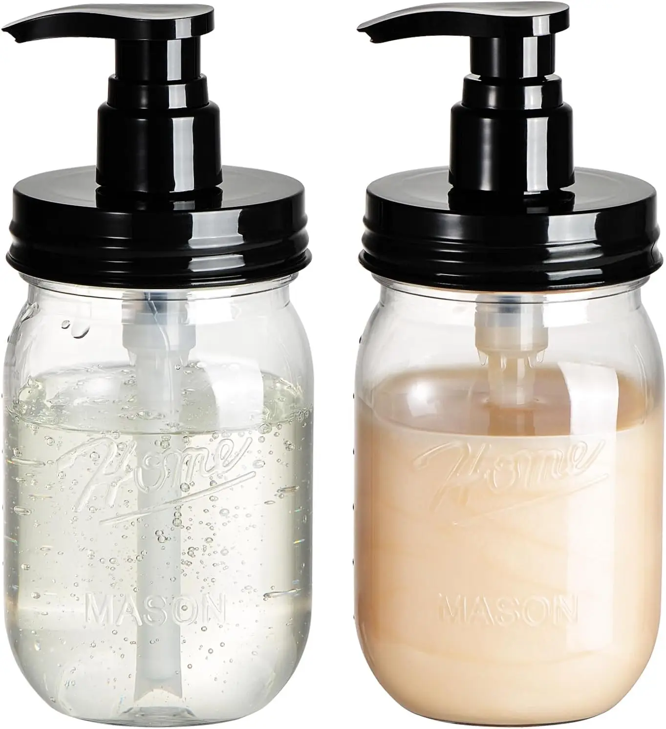 

16oz Plastic Mason Jar Soap Dispenser Set - BPA-Free Refillable Pump for Kitchen Bathroom Farmhouse Decor (2 Pack)