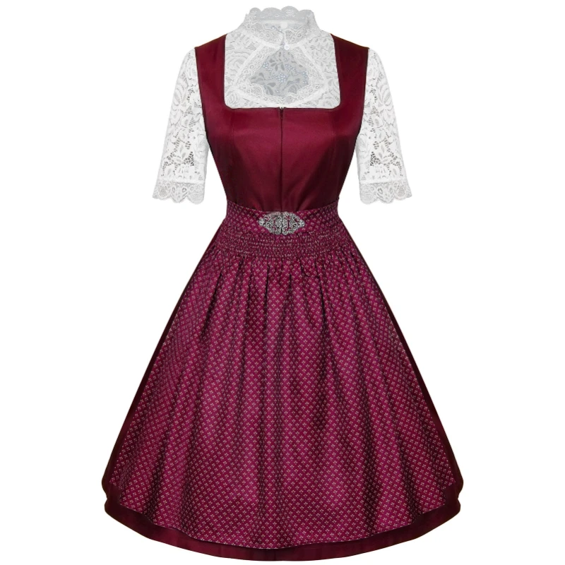 red oktoberfest dress Luxurious Dirndl Dress Aurora With 2 Aprons Red Velvet Cotton Oktoberfest Trachten