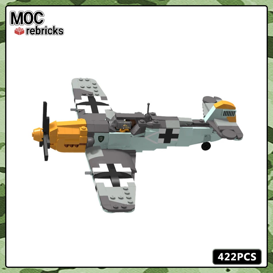 MOC Space War Series Model klocków konstrukcyjnych Messerschmitt BF 109E-4 Zestaw broni lotniczych Oryginalność DIY Prezent dla dzieci Zabawki edukacyjne