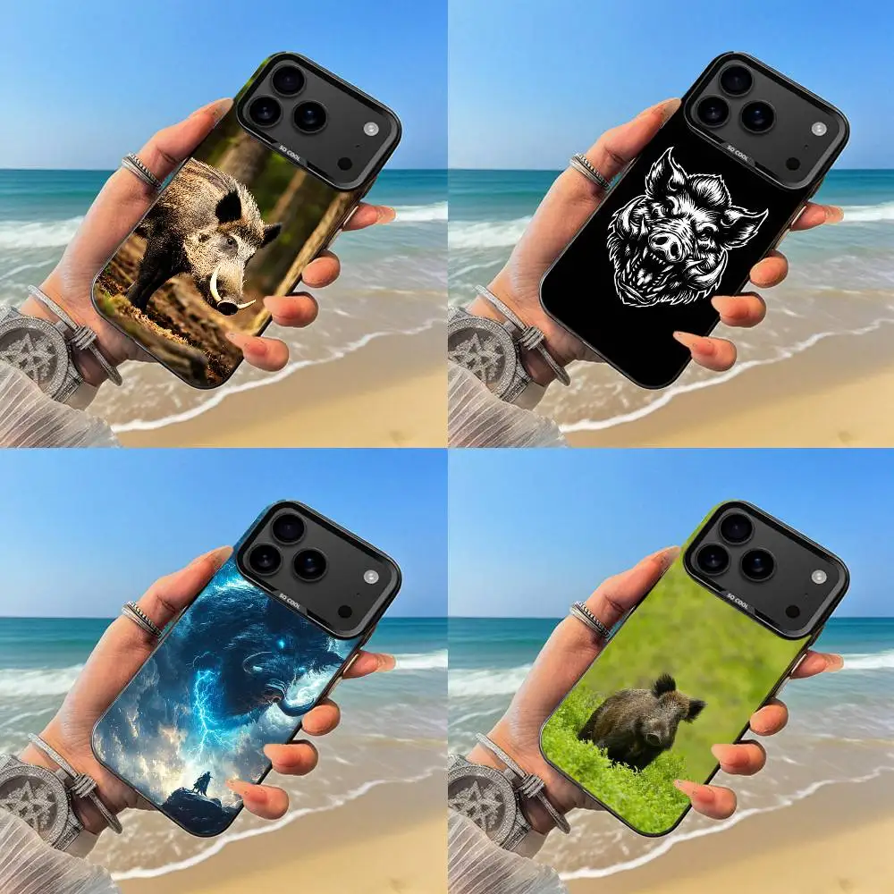 

Animal Wild Boar Phone Case For iPhone 17,16,15,14,13,12,11 Pro Max Plus Colorful Gradient Soft Black IMD Cover