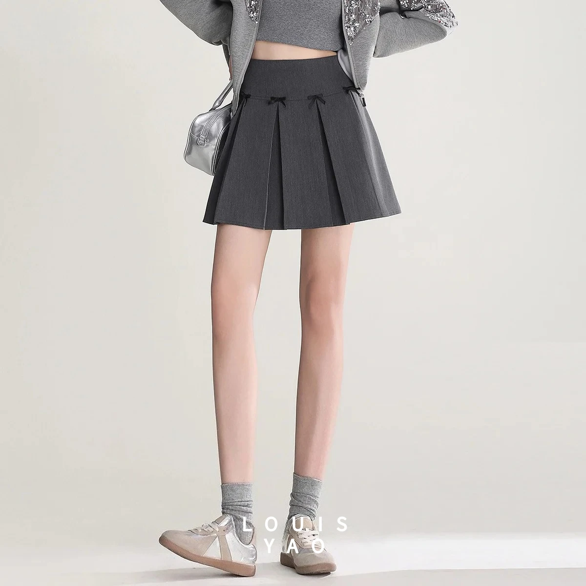 

Юбка-миди LOUISYAO с бантом и драпировкой, женская, лето 2025, А-силуэт, с боковой молнией, короткая, шикарная, уличный стиль, повседневная одежда