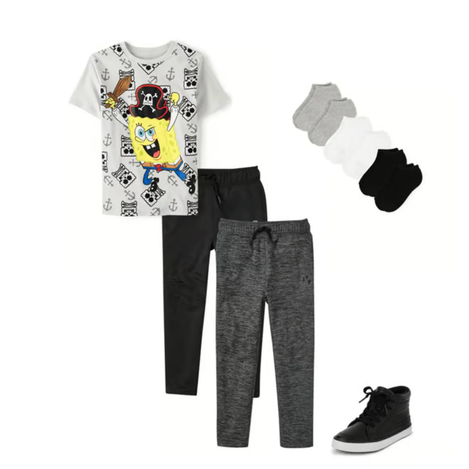 تي شيرت SpongeBob SquarePant Pirate Graphic لعام 2026 - تي شيرت قطني صيفي رمادي، زوجين للبالغين/الأطفال #2