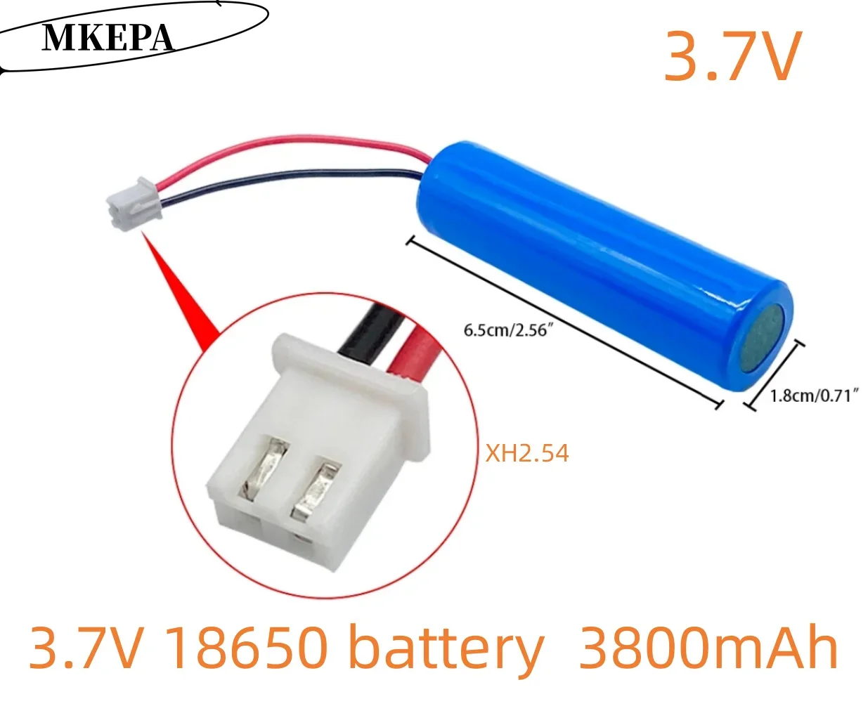 3.7V 18650 lithium ion rechargeable battery with replacement socket emergency lighting xh2.54 line