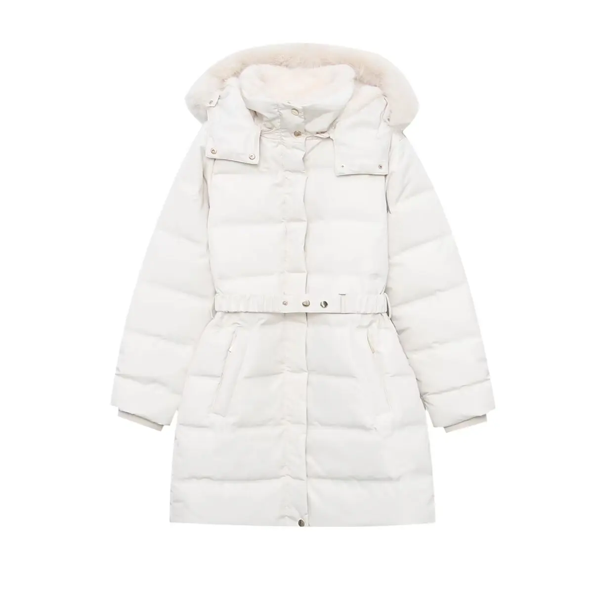 Faionable JNLEAOG Dames dons Jaet Herfst Nieuwe Sle Afneembare capuchon 90% dons Polyestervezel Lange Sve Halflange Rits