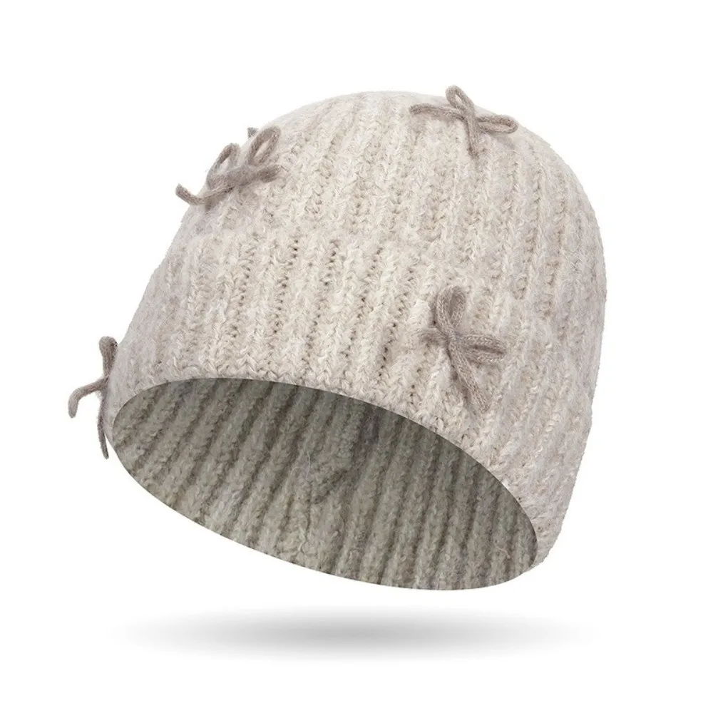 الرجعية سميكة قبعة صغيرة محبوكة قبعة Bowknot الكورية نمط الصوفية البلوز قبعة دافئة بلون الكورية الحلو القوس قبعة في الهواء الطلق #4