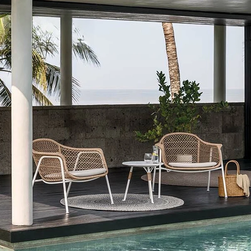 Outdoor rattan sofa, patio courtyard, garden balcony rattan chair, rattan sofa table and chair combination