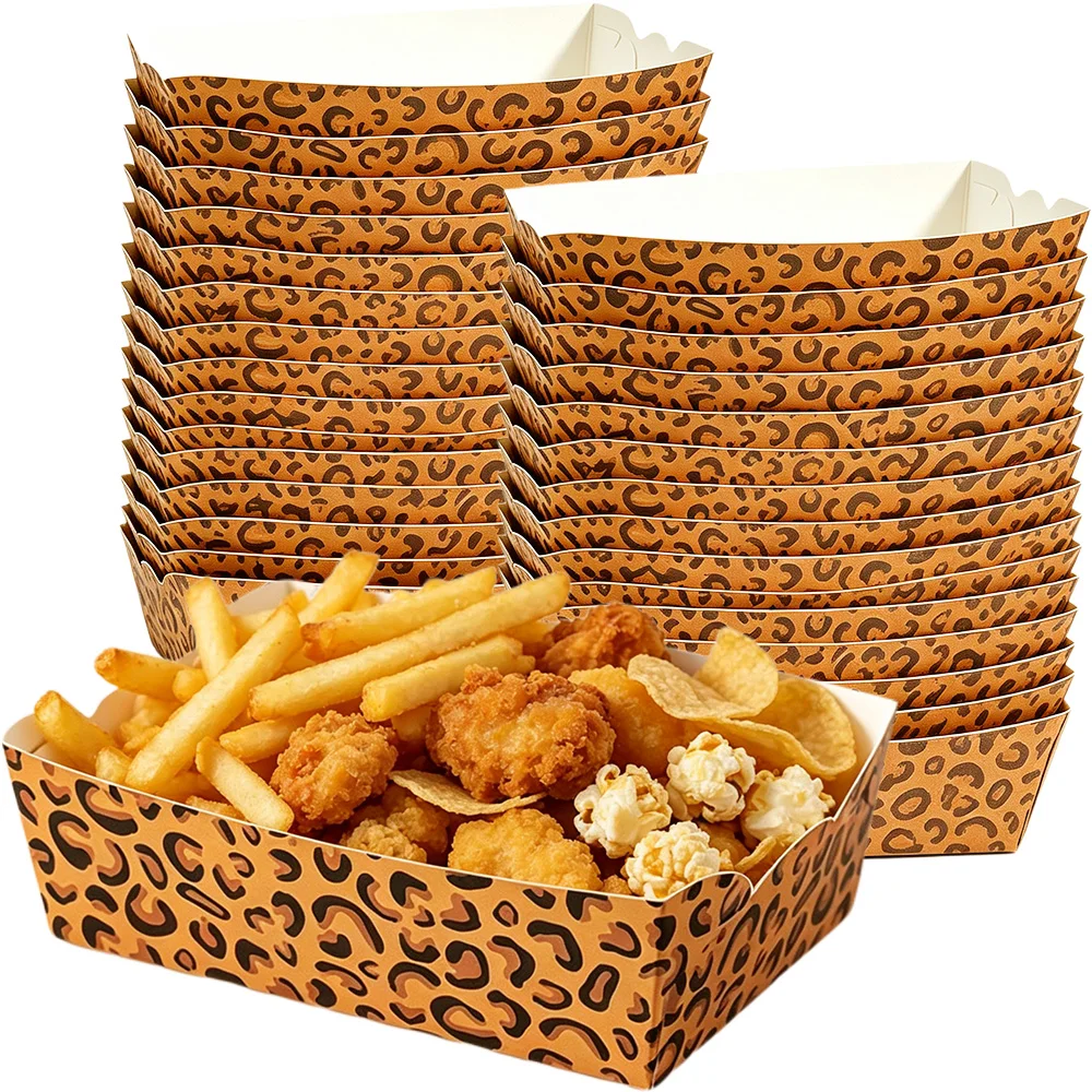 5/50/100/200pcs Leopard Print Food Trays Print Disposable Snack Serving Trays Safari Jungle Animal Theme Birthday Party Supplies