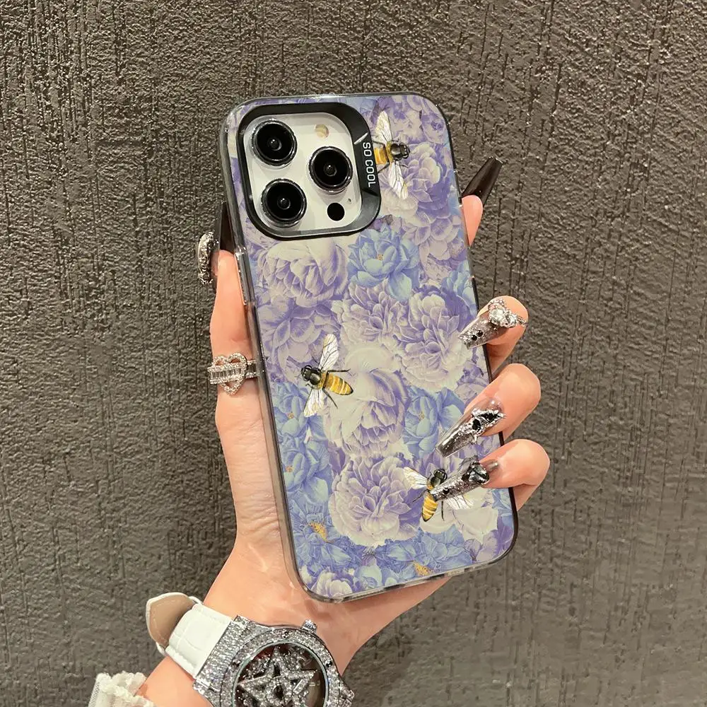 

Bee flowers case for iPhone17 16 15 14 13 12 11 Pro/ Max/Plus shock-proof rear cover anti-fingerprint