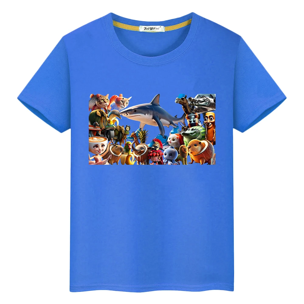 Kawaii 100% القطن الكرتون قصيرة الأكمام أنيمي القمم الإيطالية الدماغ مجموعة طباعة تي شيرت للأطفال الصبي 10 سنة لطيف تيز فتاة الملابس y2k #1