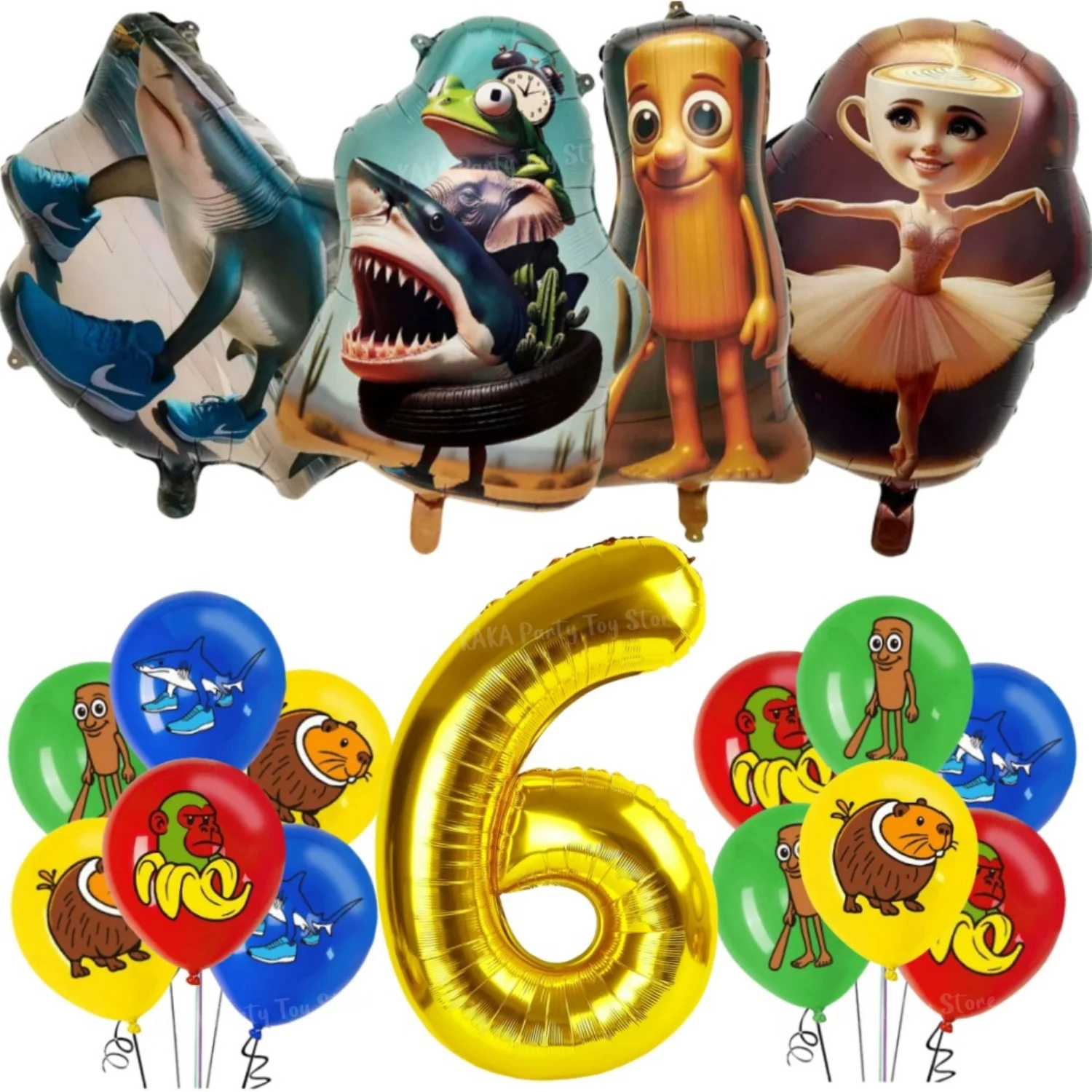 Bahasa Italia Brainrot Tung Tung Sahur Tralalo Perlengkapan Pesta Ulang Tahun Anak-anak Balon Peralatan Makan Piring Cangkir Spanduk Set Dekorasi Hadiah Mainan