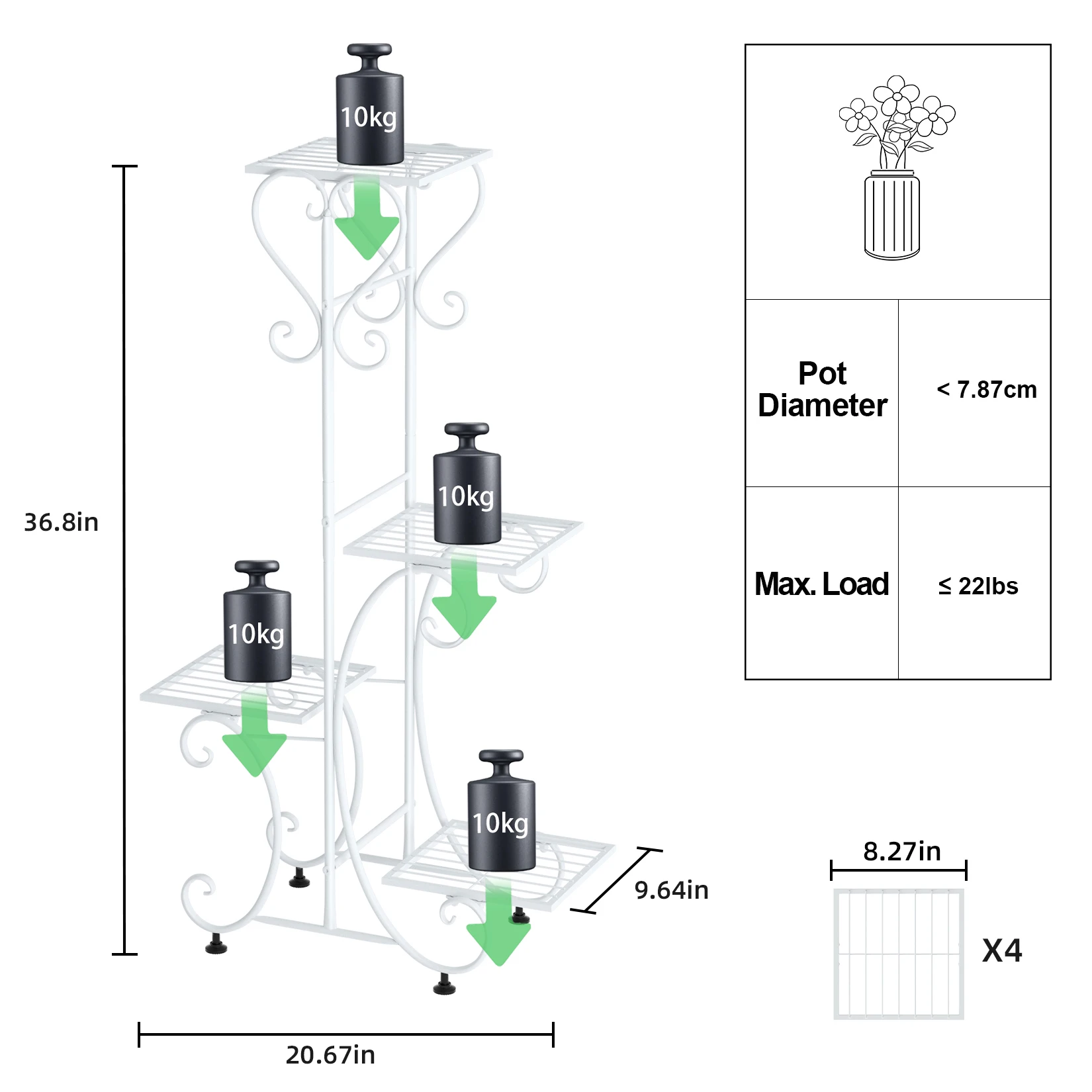 4 Tiers Metal Plants Stand Garden Patio Flower Pots Holder Display Rack Shelf for Balcony Backyard